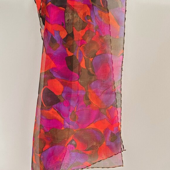 Oscar De La Renta Studio Sheer Floral Scarf with Metallic Thread Detail 64"x13" - Picture 5 of 6